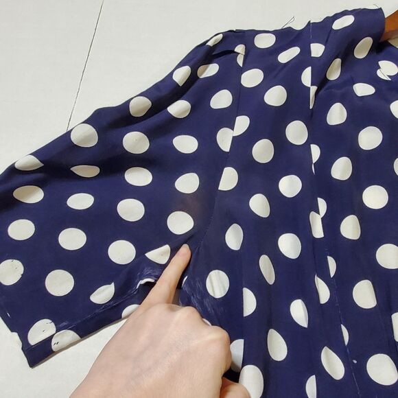 Vintage Express Polka Dot Dress 9/10 Blue White Button Front Rayon Midi Womens - Picture 7 of 11